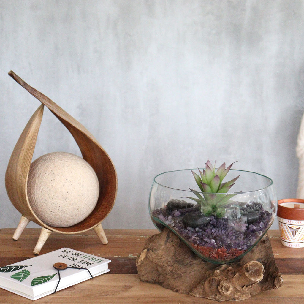 Handmade Molten Glass Bowl on Natural Wood – Unique Home Decor UK