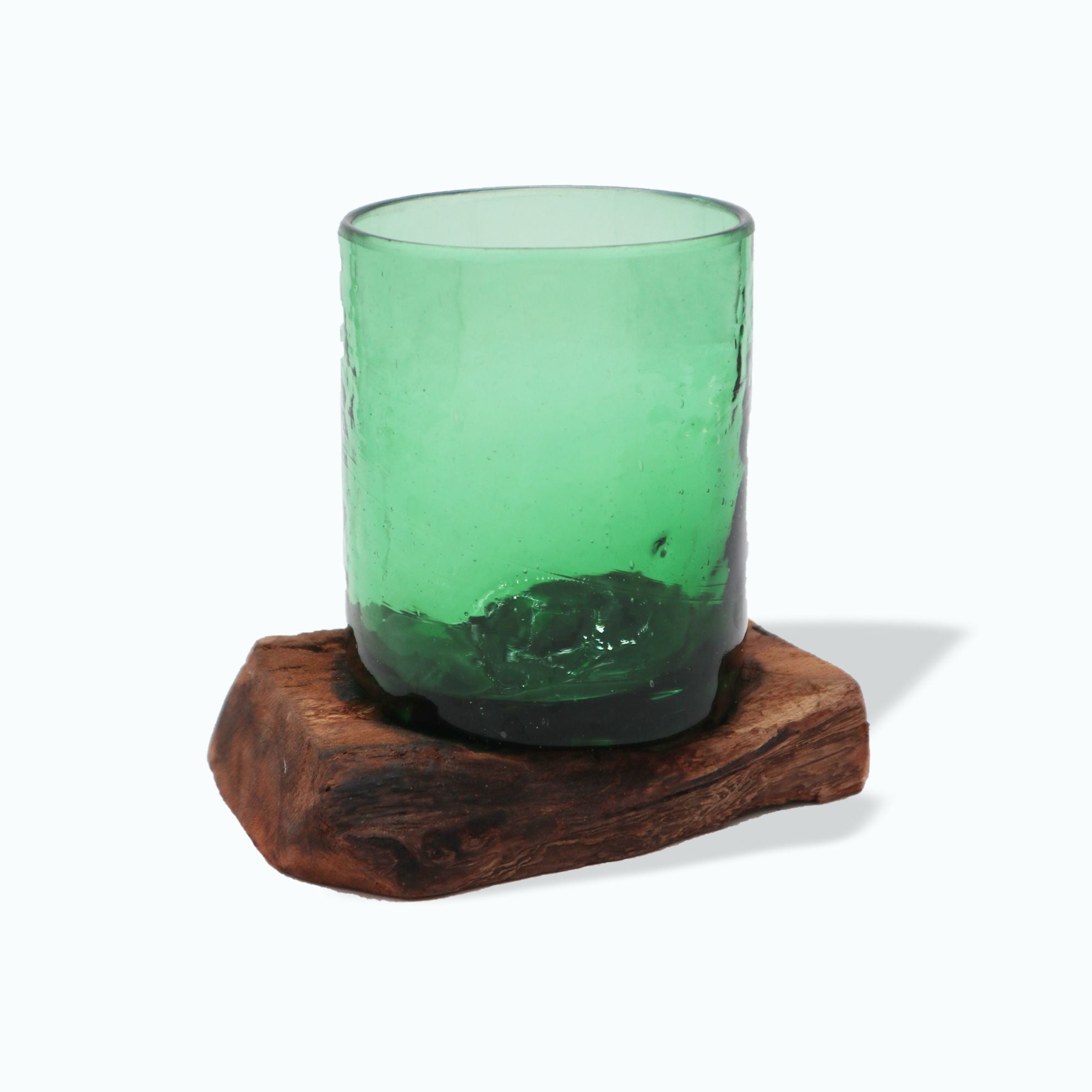 Handmade Recycled Beer Bottle Glass Decor Piece on Wood – Eco-Friendly Home Décor UK
