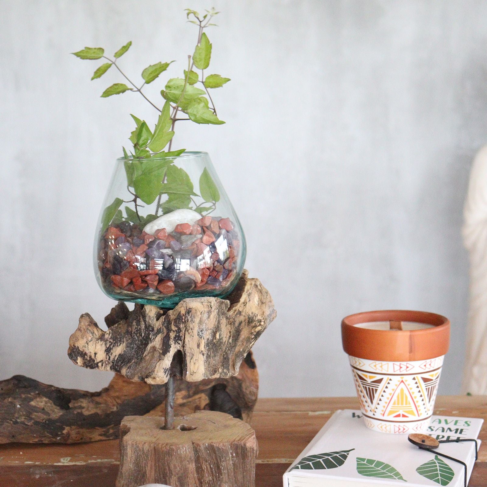 Handmade Molten Glass Bowl on Natural Wood – Unique Home Decor UK