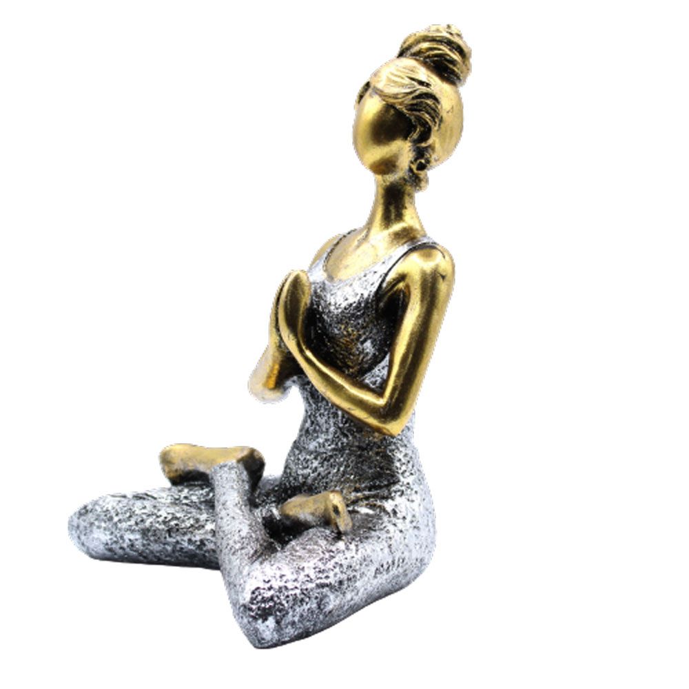 Yoga Lady Figurine 24cm – Bronze & Silver Yoga Pose – Handmade Decorative Resin Ornament