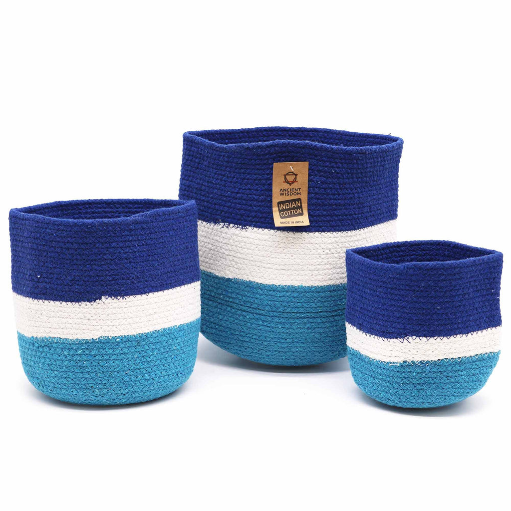Set of 3 Square Evil Eye Jute Rope Baskets – Natural Woven Storage (India)