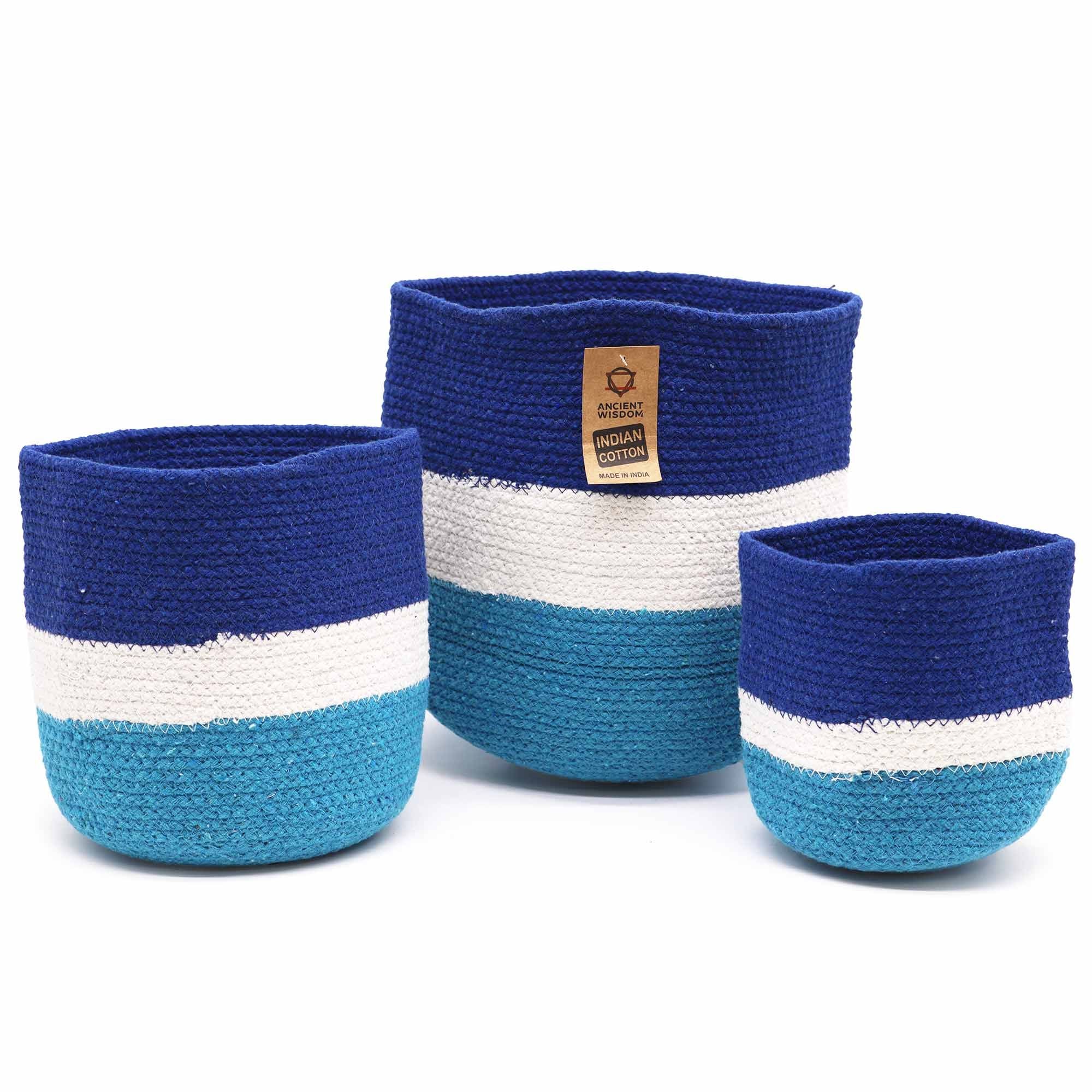 Set of 3 Square Evil Eye Jute Rope Baskets – Natural Woven Storage (India)