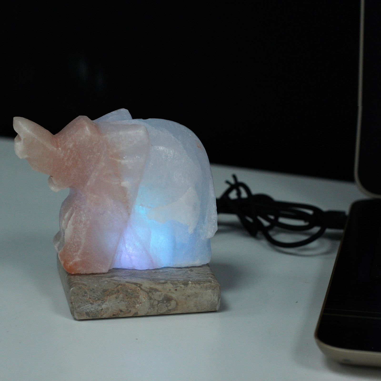 USB Elephant Shaped Himalayan Salt Lamp (Multi) USB connector which  is 150 cm long