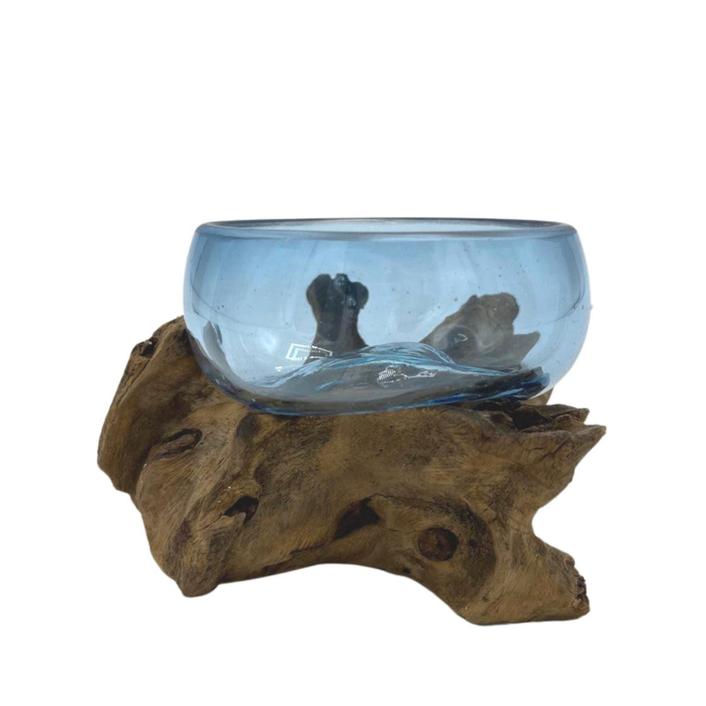 Handmade Molten Glass Bowl on Natural Wood – Unique Home Decor UK