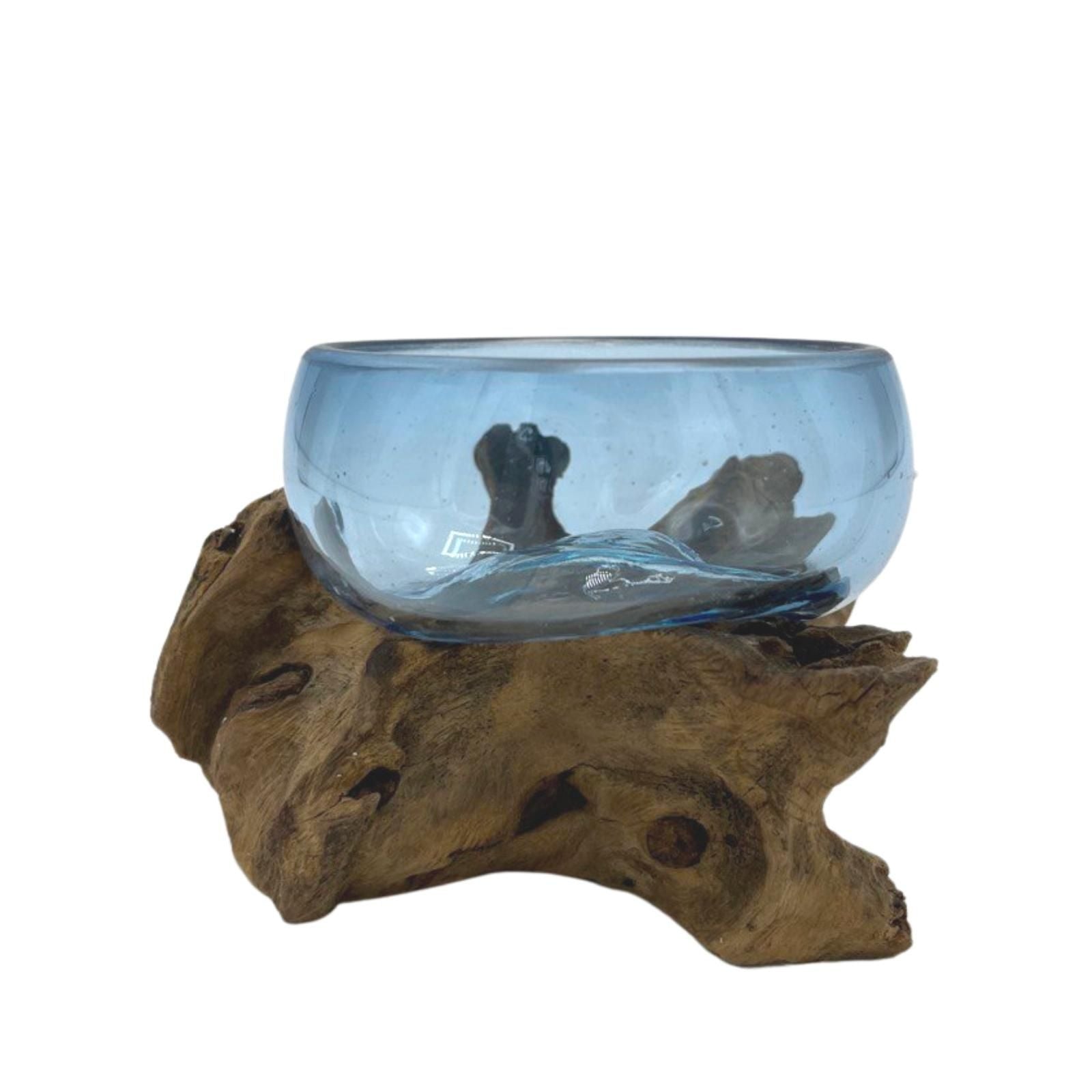 Handmade Molten Glass Bowl on Natural Wood – Unique Home Decor UK