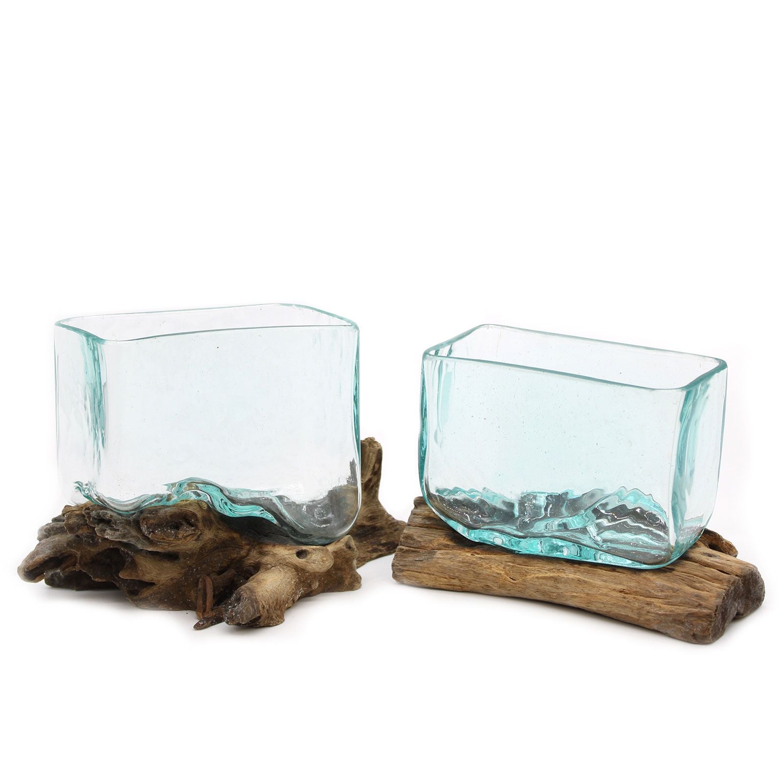 Handmade Molten Glass Tank Vase on Natural Wood – Unique Home Decor UK