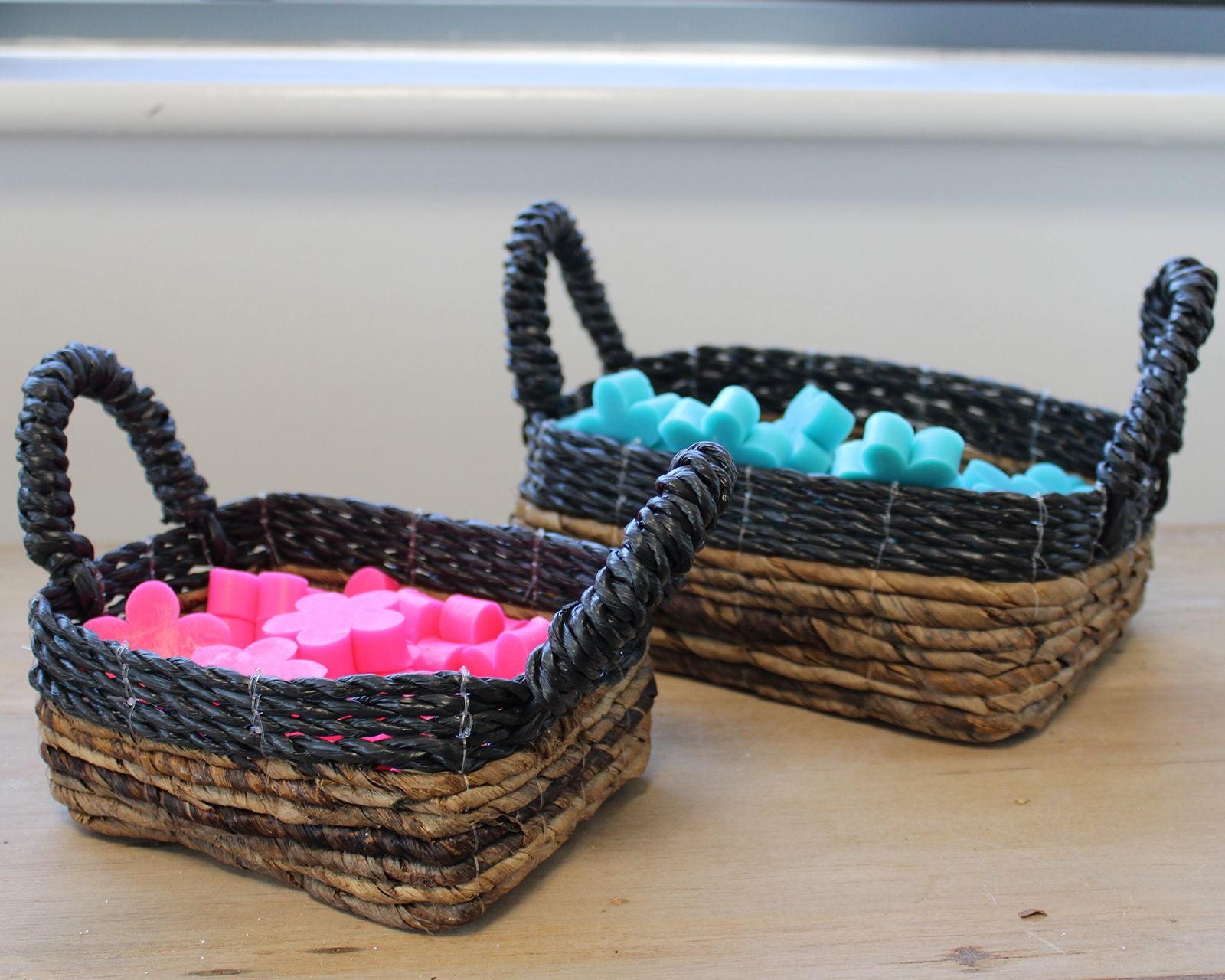 Set of 3 Square Banana Leaf & Hitam Raffia Baskets – Natural Woven Storage Baskets