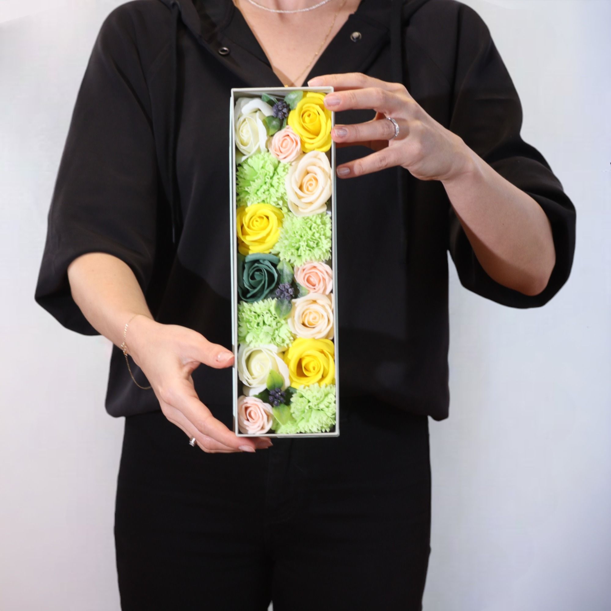 Soap Flower Gift Box (Long Box) - Spring Celibrations - Yellow & Greens