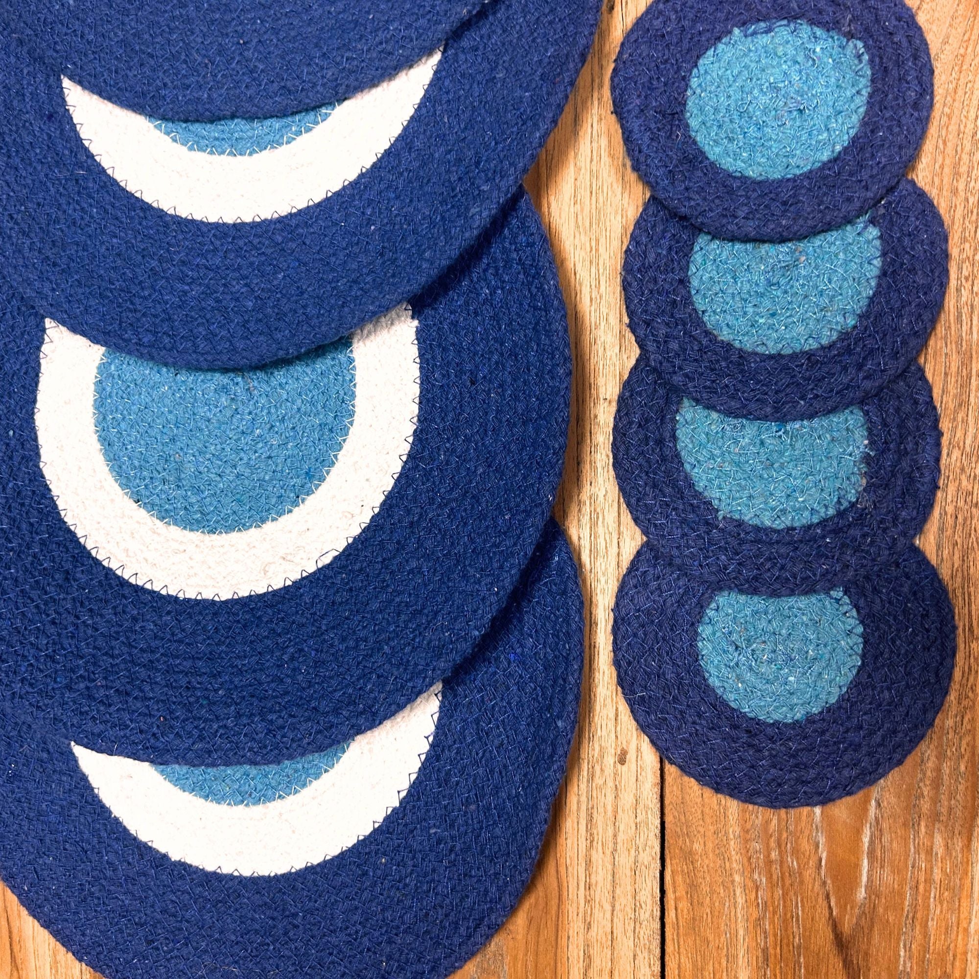 Set of 8 Evil Eye Jute Rope Placemats & Coasters – Woven Tableware Set (India)