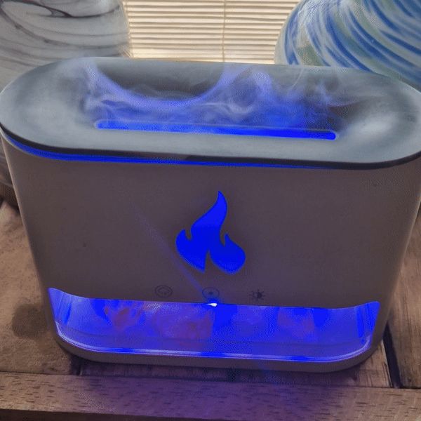 White Blaze Aroma Diffuser – Himalayan Salt Chamber & Flame Effect USB-C (19x23cm) (Salt included)