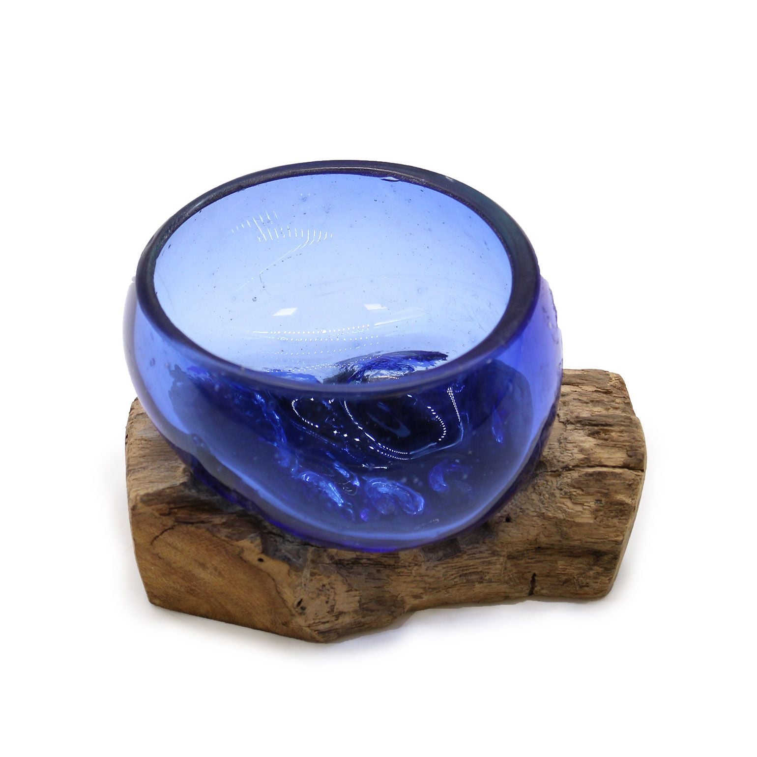 Handmade Molten Glass Bowl on Natural Wood – Unique Home Decor UK