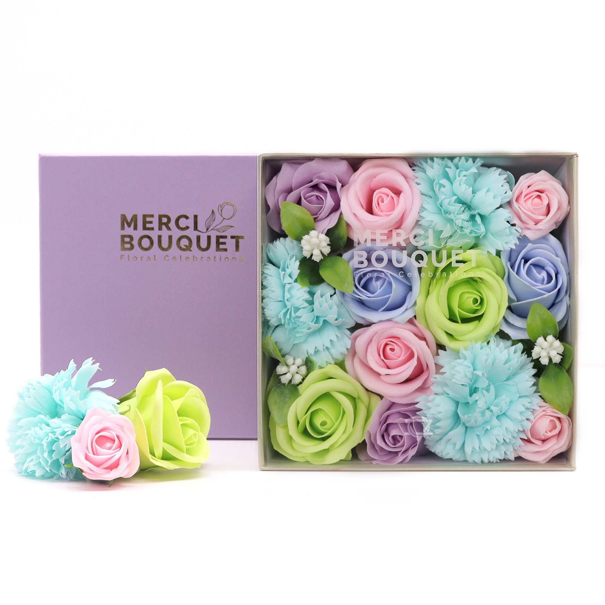 Soap Flower Gift Box (Square Box) - Baby Blessings - Blues