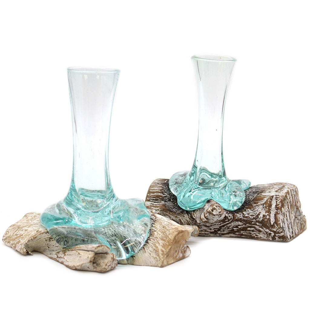 Handmade Molten Glass Vase on Natural Wood – Unique Home Decor UK