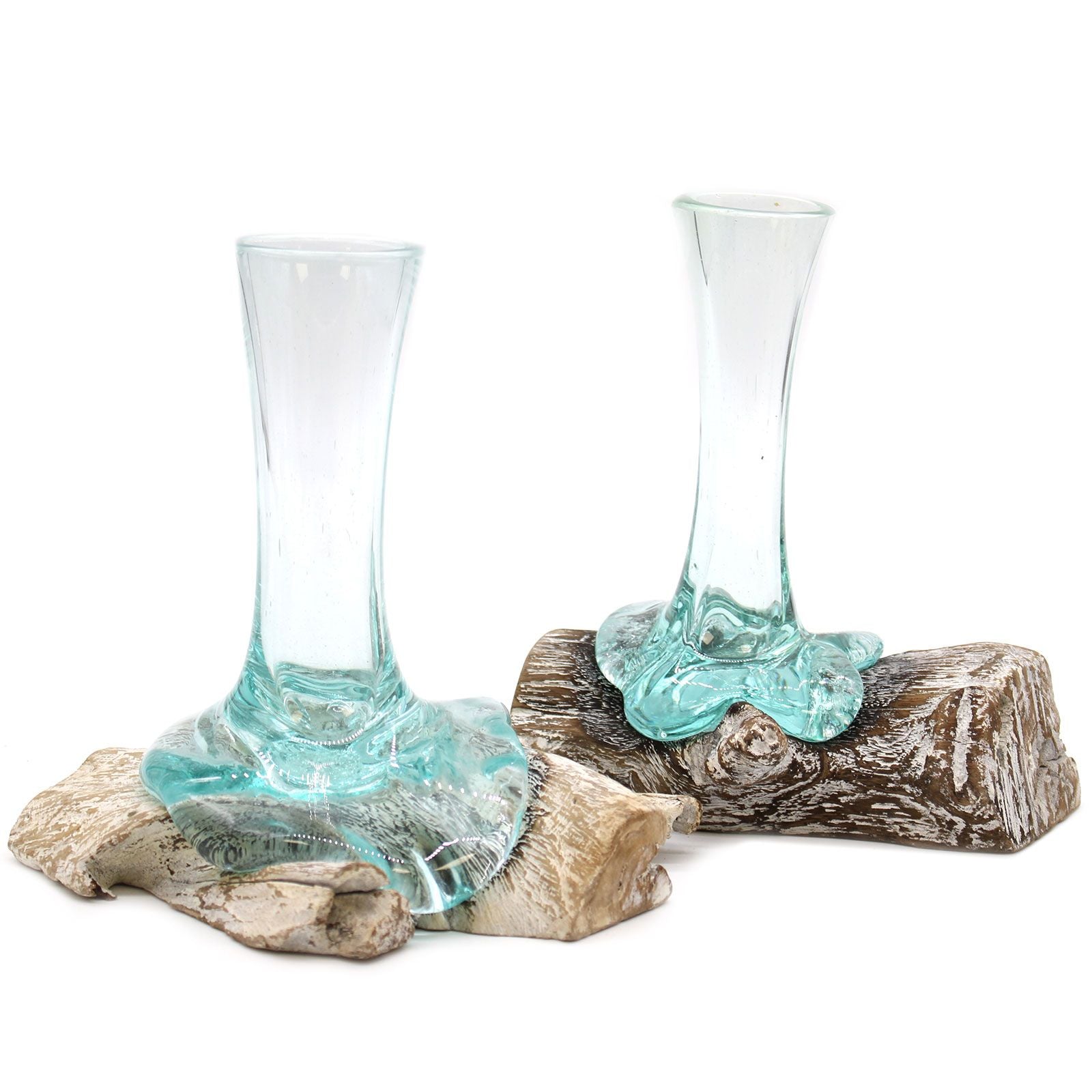 Handmade Molten Glass Vase on Natural Wood – Unique Home Decor UK