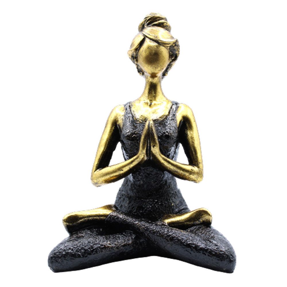 Yoga Lady Figurine 24cm – Bronze & Black Yoga Pose – Handmade Decorative Resin Ornament