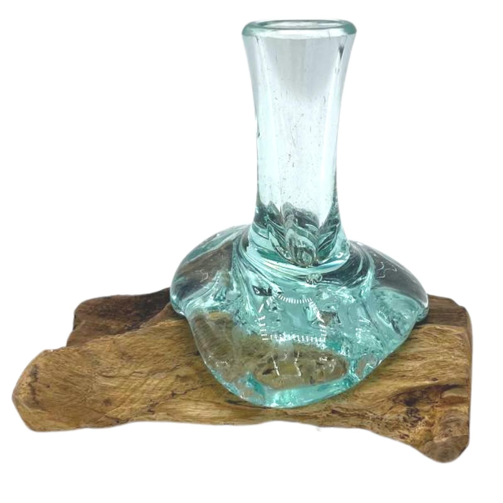 Handmade Molten Glass Vase on Natural Wood – Unique Home Decor UK