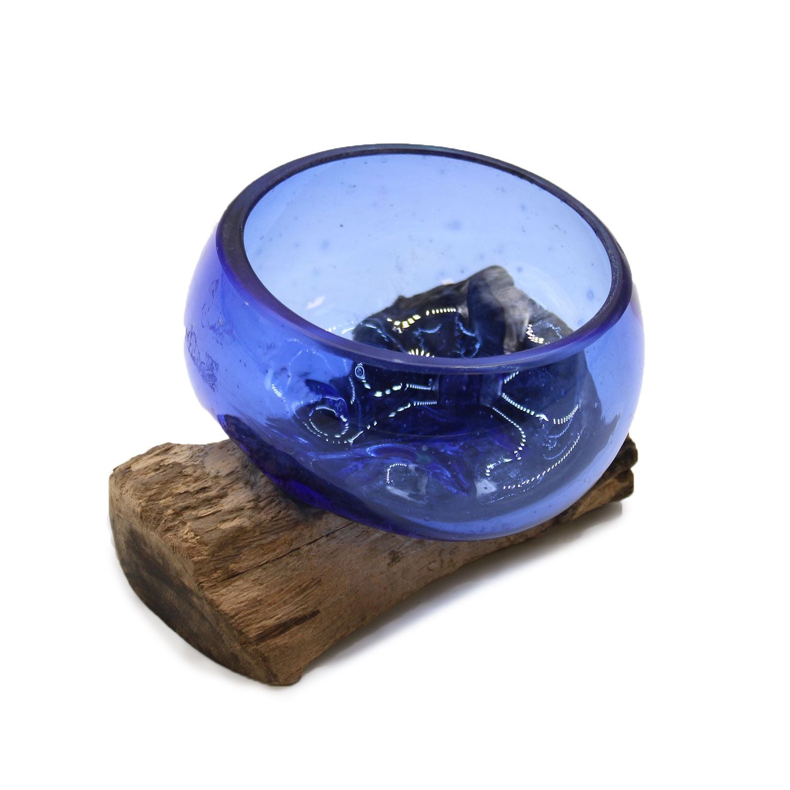 Handmade Molten Glass Bowl on Natural Wood – Unique Home Decor UK
