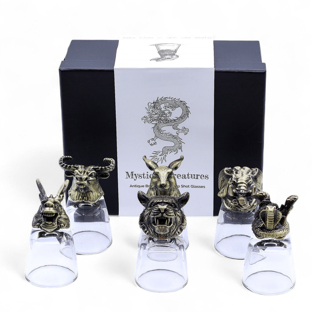 Gift Set of 6 Shot Glasses (50ml) - Mystical Creatures - Antique Bronze