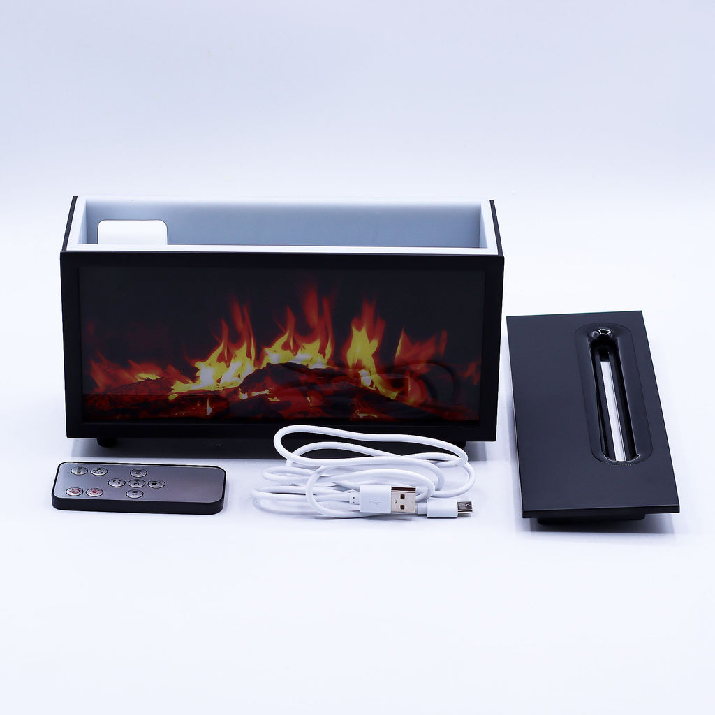 Black Flame Effect Aroma Diffuser with Birdsong – USB Ultrasonic Humidifier (11.5x8x22cm)