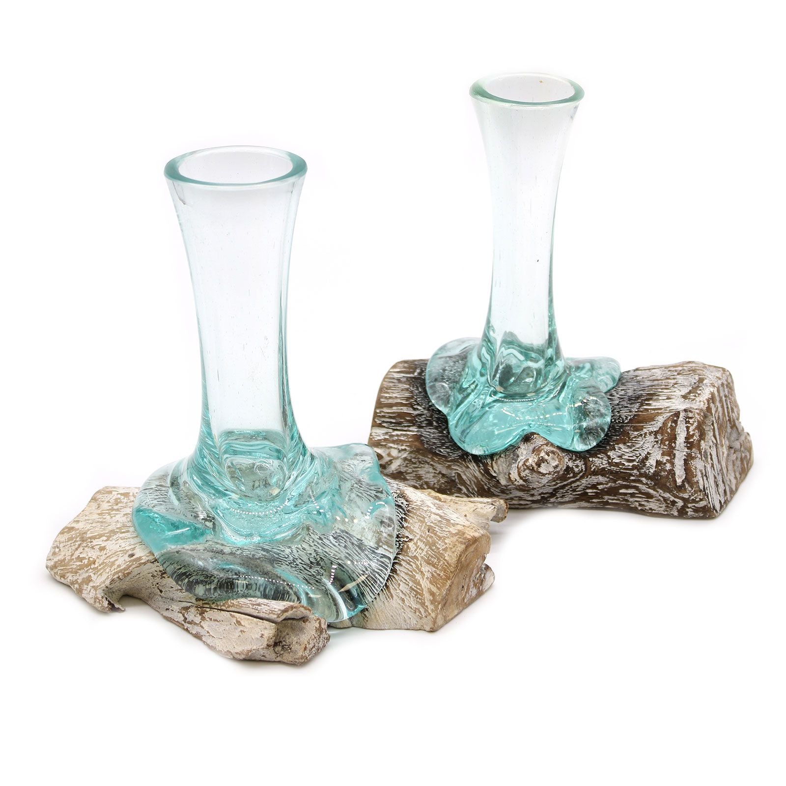 Handmade Molten Glass Vase on Natural Wood – Unique Home Decor UK