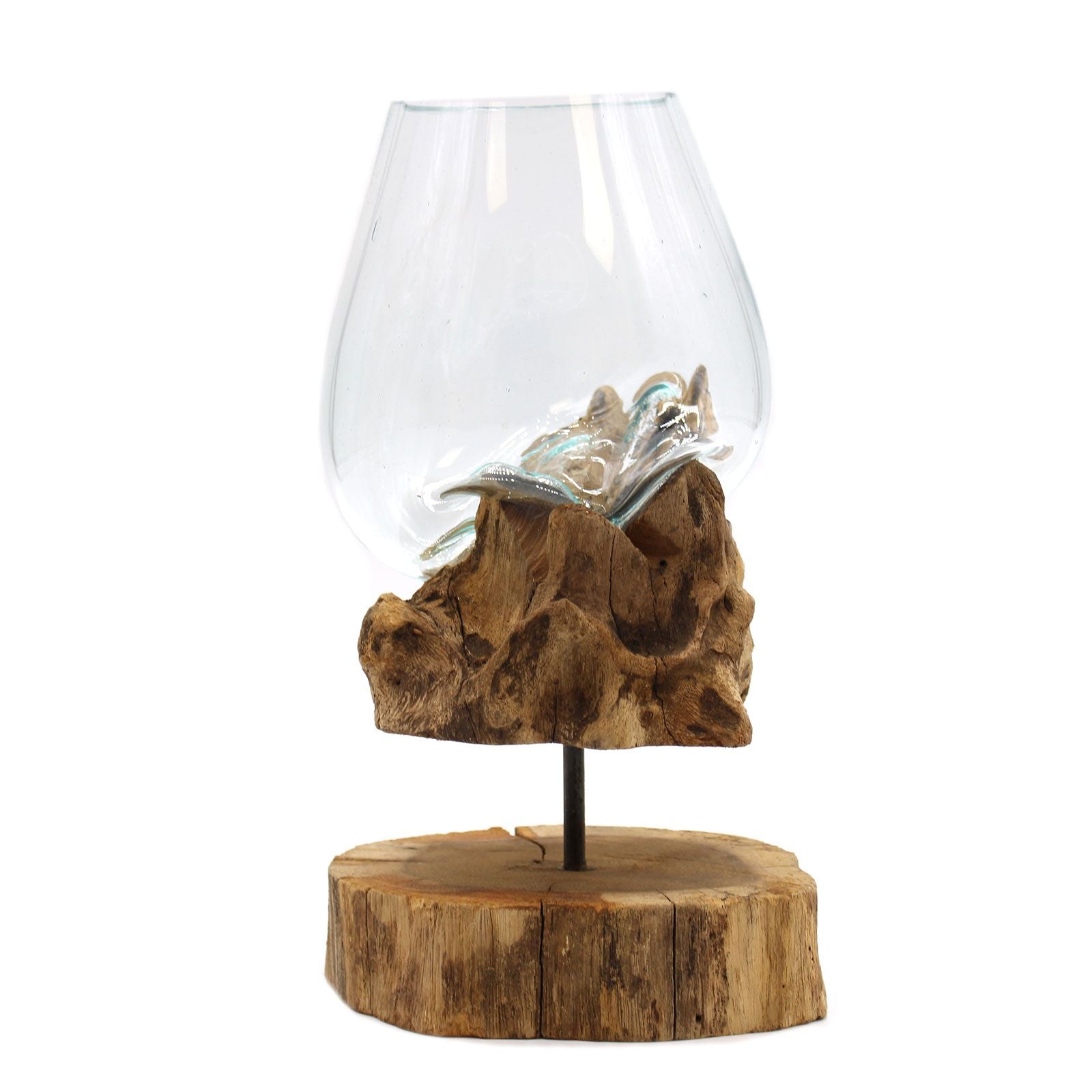 Handmade Molten Glass Bowl on Natural Wood – Unique Home Decor UK