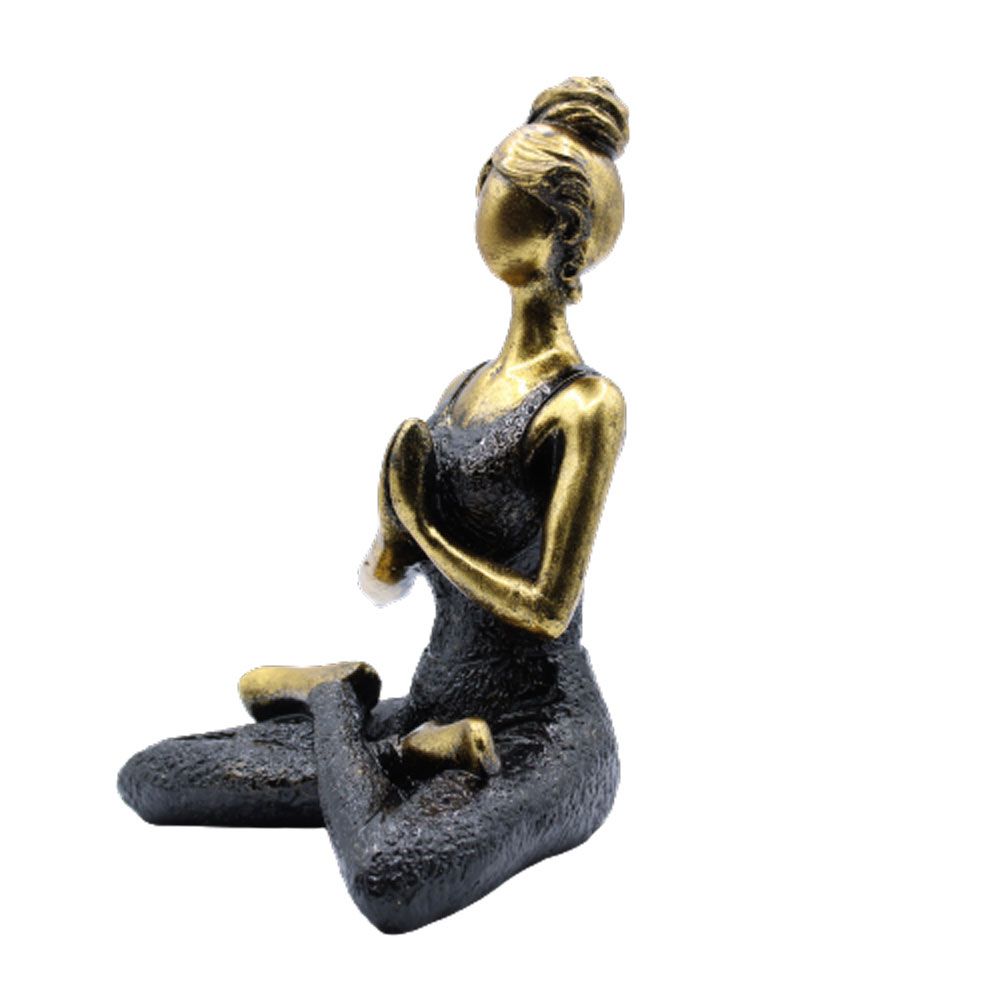 Yoga Lady Figurine 24cm – Bronze & Black Yoga Pose – Handmade Decorative Resin Ornament