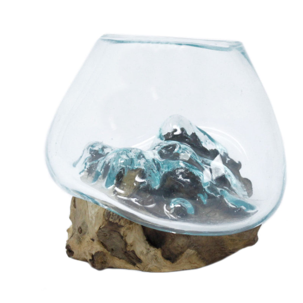 Handmade Molten Glass Bowl on Natural Wood – Unique Home Decor UK