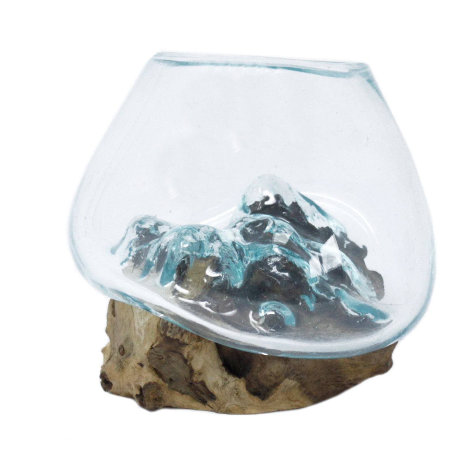 Handmade Molten Glass Bowl on Natural Wood – Unique Home Decor UK