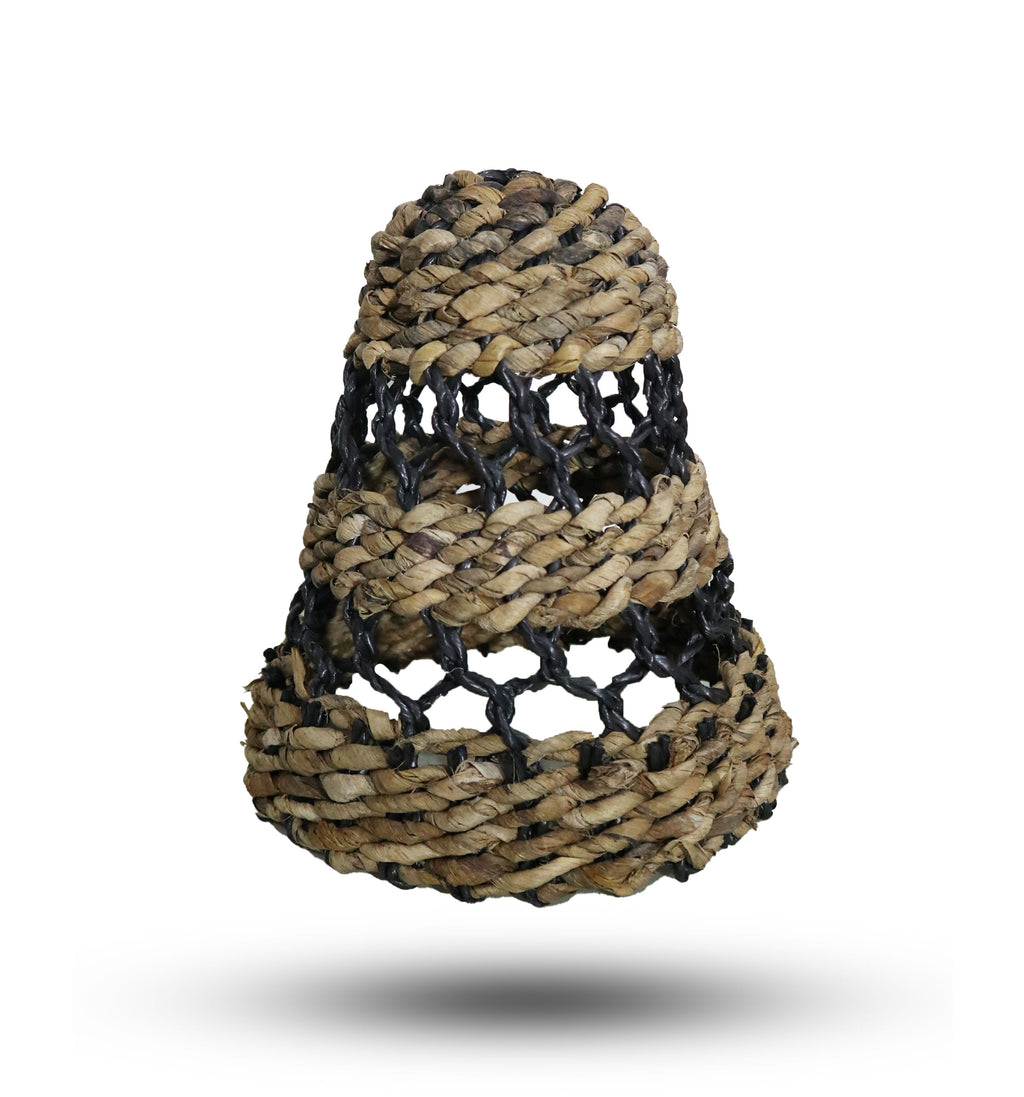 Set of 3 Natural Banana Leaf & Black Raffia Lamp Shades – Woven Boho Light Covers (35-40cm)