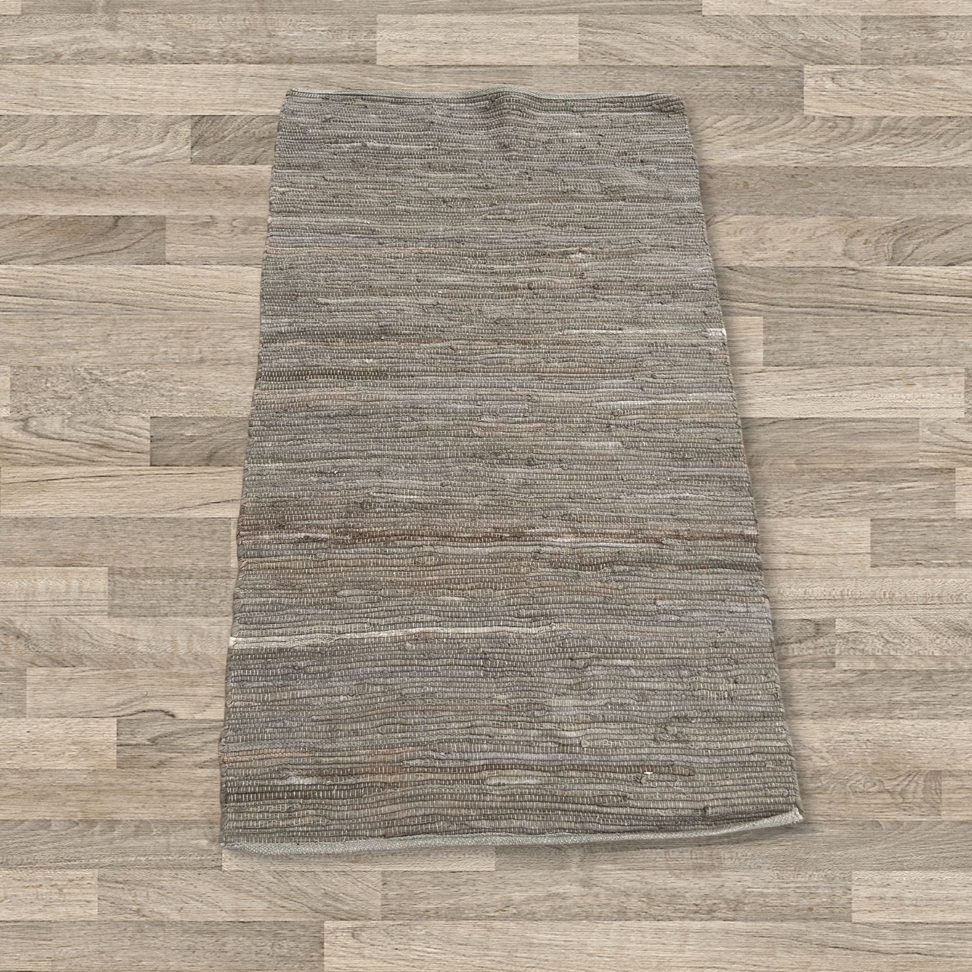 Small Indian Handloom Cotton Rug - Charcoal