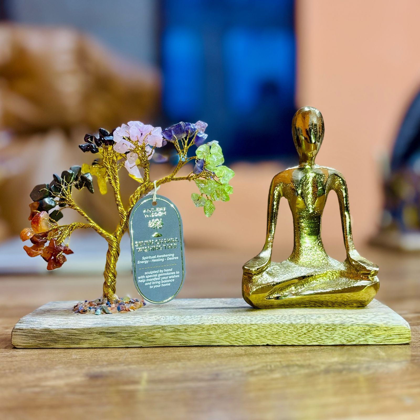 Gemstone Yoga Garden - Mudra Pose - Seven Chakra - Tilted Tree - 100 chipstones