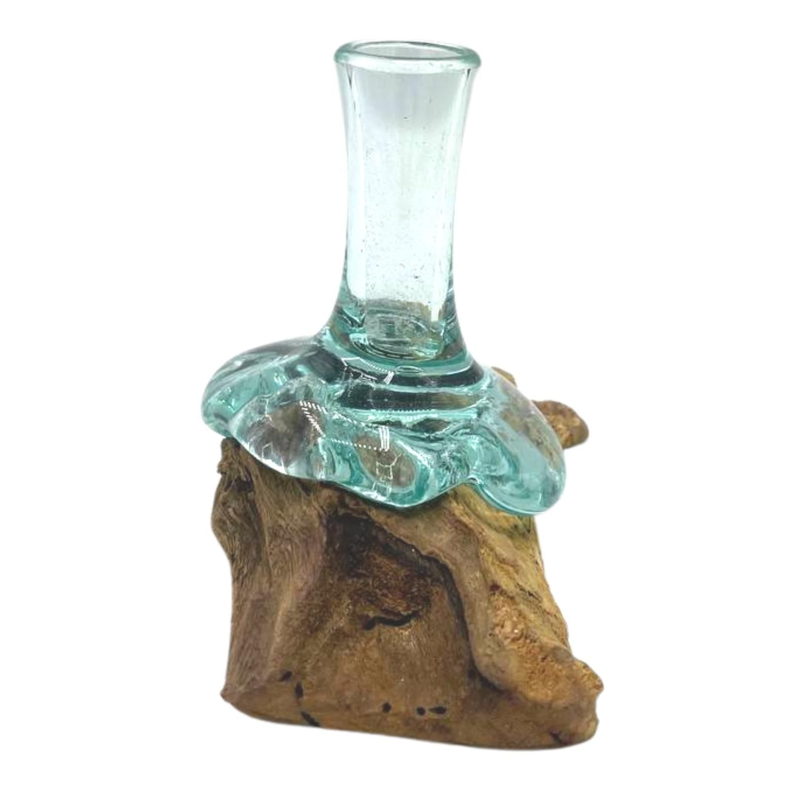 Handmade Molten Glass Vase on Natural Wood – Unique Home Decor UK