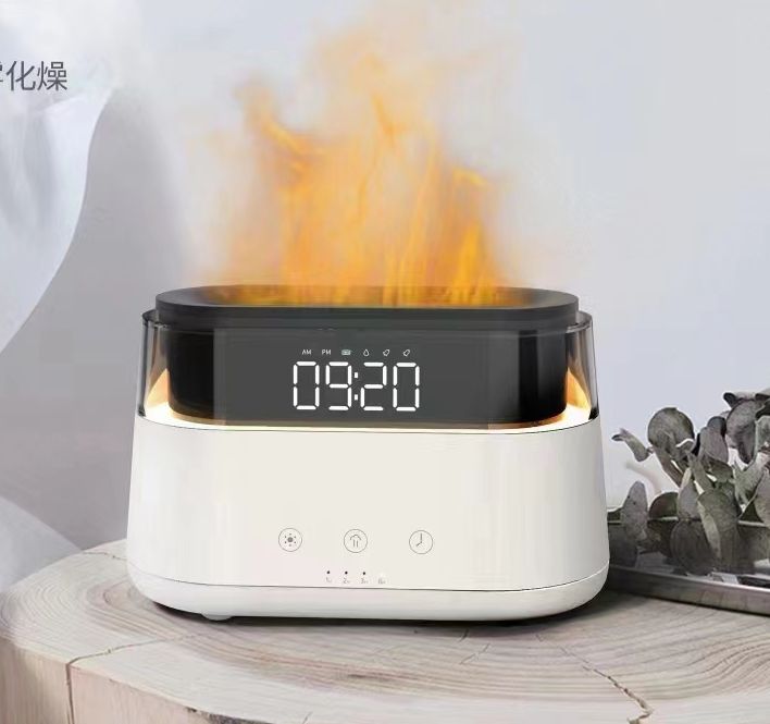 Modern Aroma Diffuser with LED Clock – USB-C Flame Effect Humidifier (19x11cm)