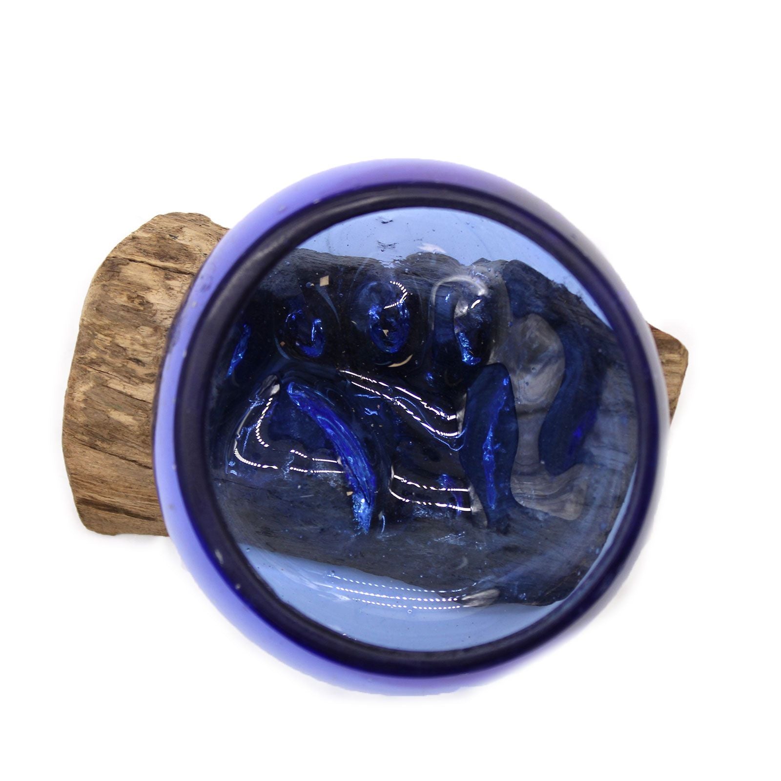 Handmade Molten Glass Bowl on Natural Wood – Unique Home Decor UK