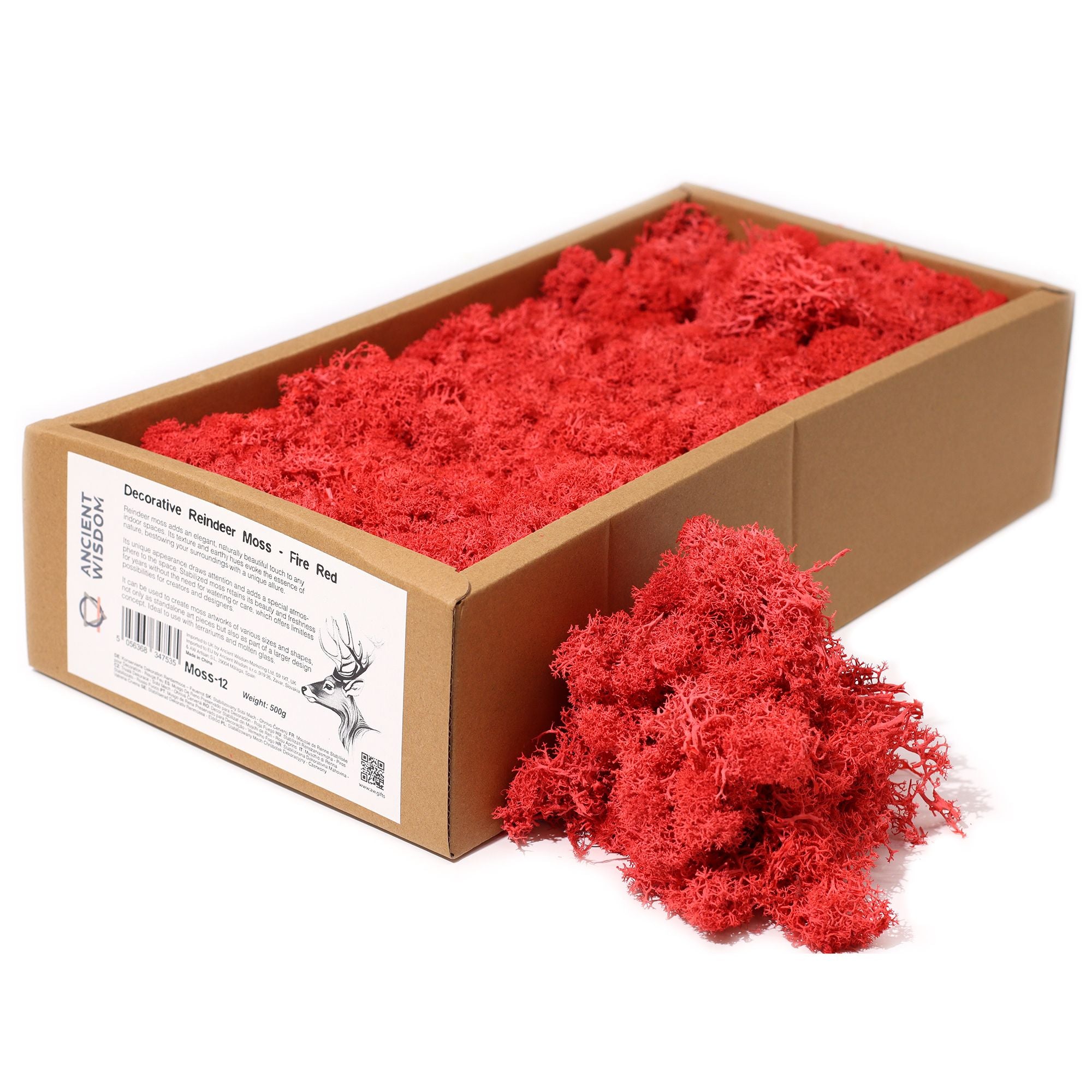 Decorative Reindeer Moss Fire Red – 1st Grade Preserved Moss for Crafts UK