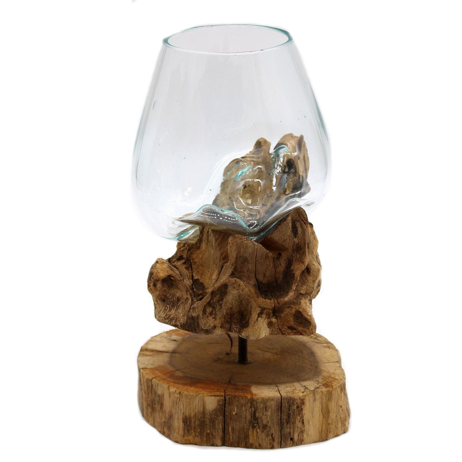 Handmade Molten Glass Bowl on Natural Wood – Unique Home Decor UK