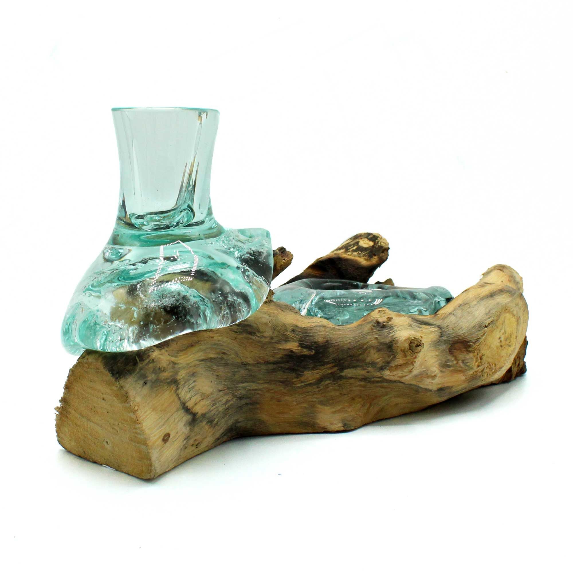 Handmade Molten Glass Vase on Natural Wood – Unique Home Decor UK