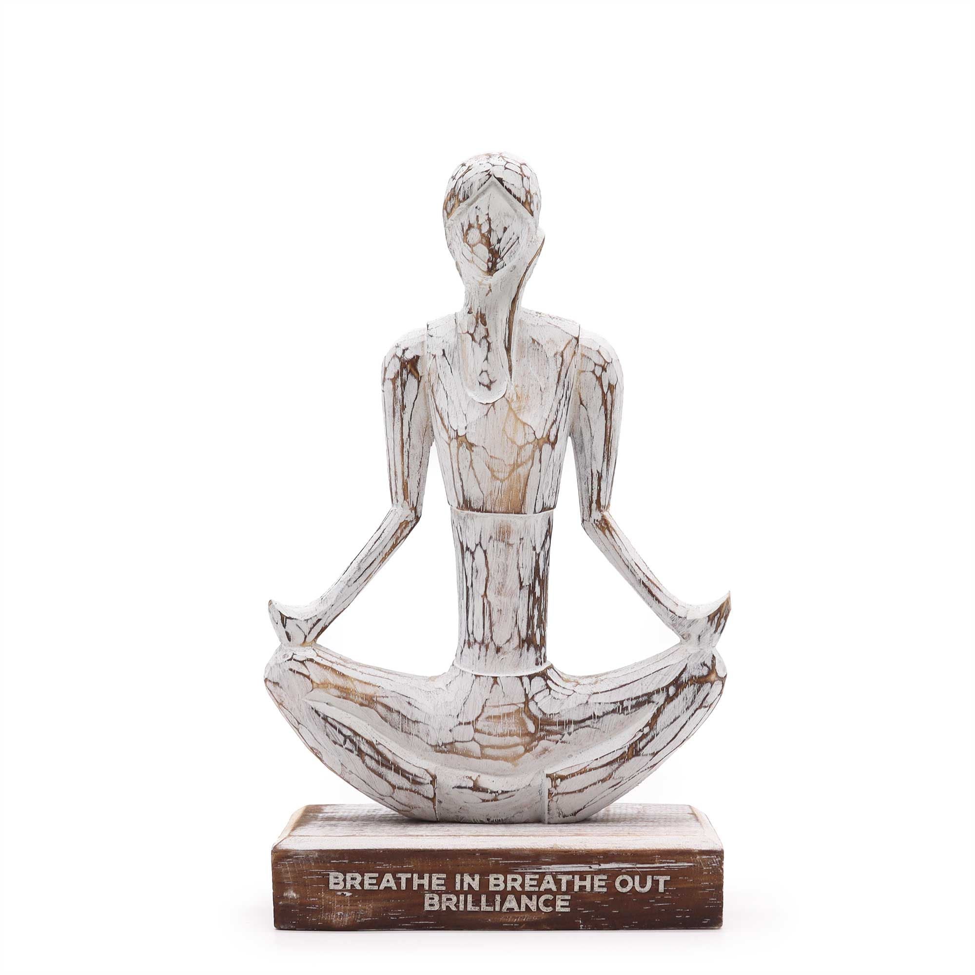 Handcarved Albasia Wood Yoga Lady Figurine 15cm - Easy Pose - Breathe in Breathe out Brilliance