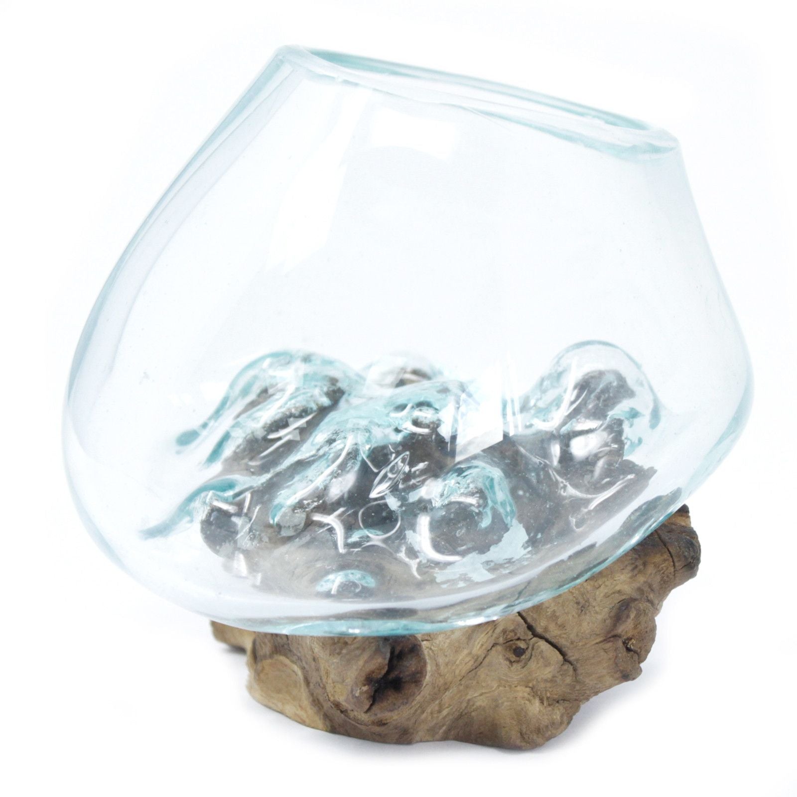 Handmade Molten Glass Bowl on Natural Wood – Unique Home Decor UK