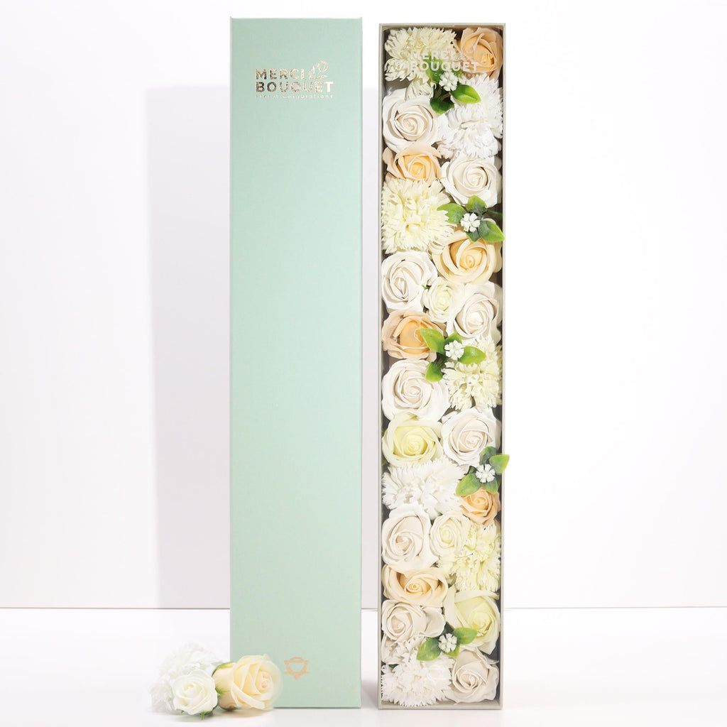 Soap Flower Gift Box (Extra Long Box) - Wedding Blessings - White & Ivory