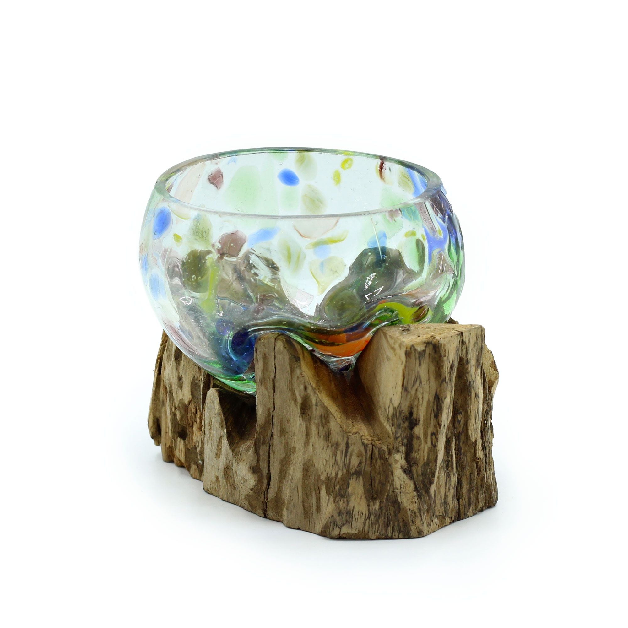 Handmade Molten Glass Bowl on Natural Wood – Unique Home Decor UK