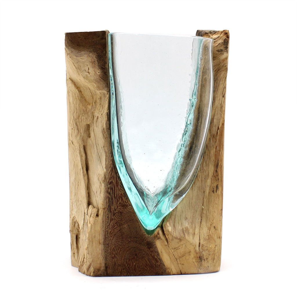 Handmade Molten Glass Vase on Natural Wood – Unique Home Decor UK