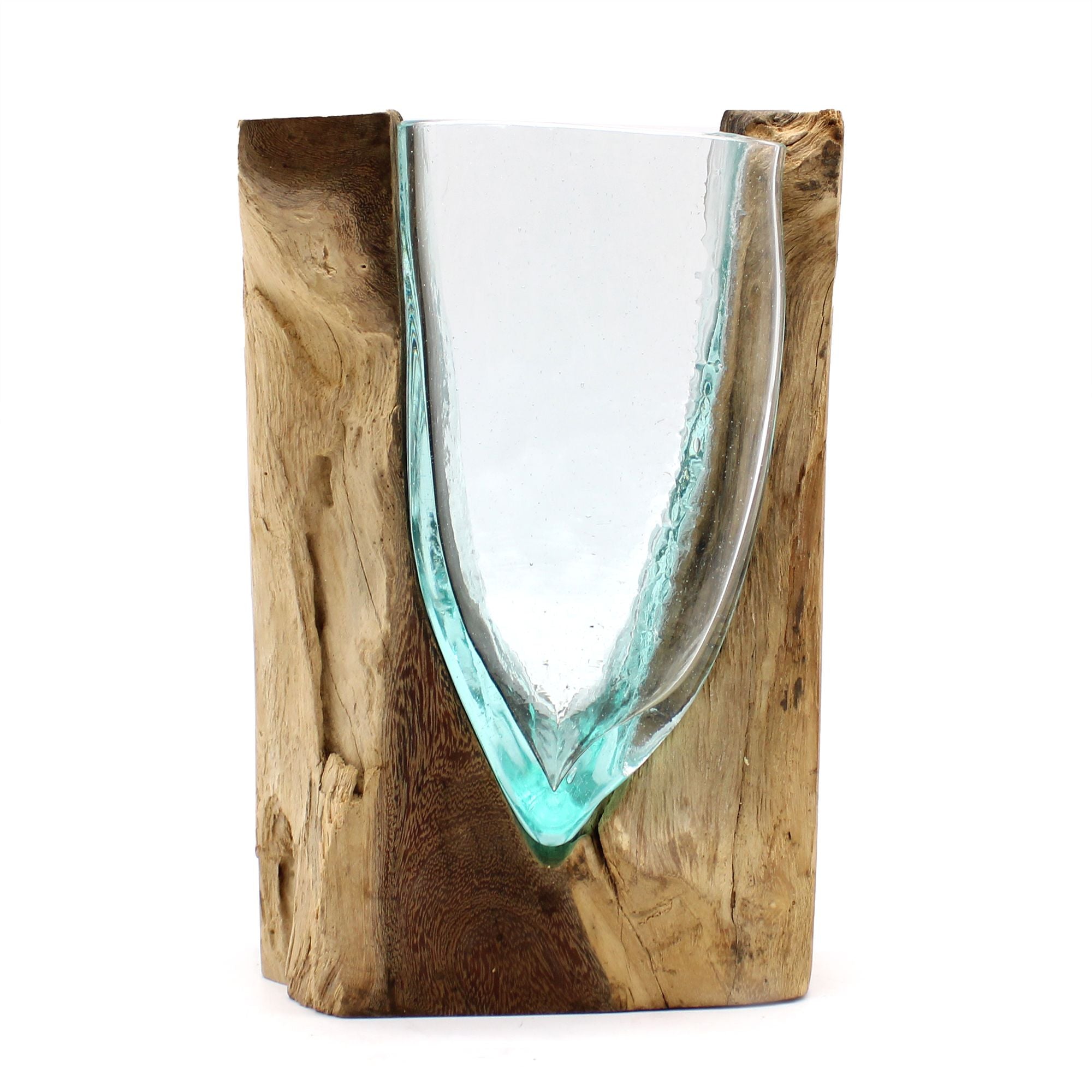 Handmade Molten Glass Vase on Natural Wood – Unique Home Decor UK