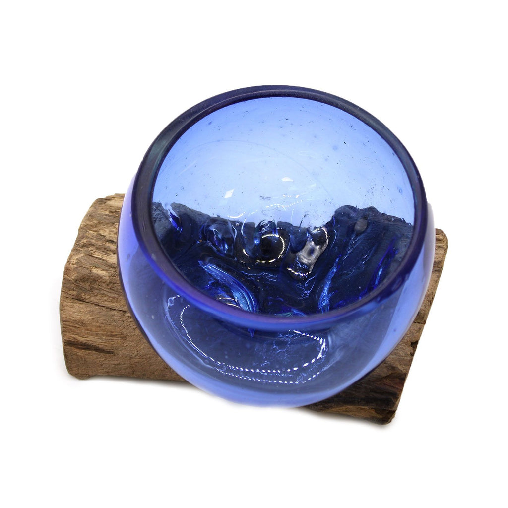 Handmade Molten Glass Bowl on Natural Wood – Unique Home Decor UK