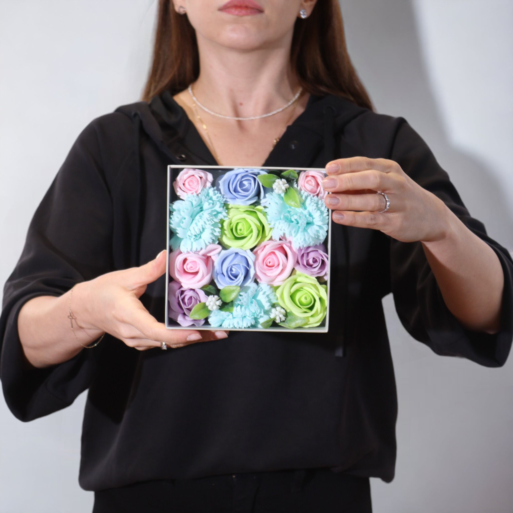 Soap Flower Gift Box (Square Box) - Baby Blessings - Blues