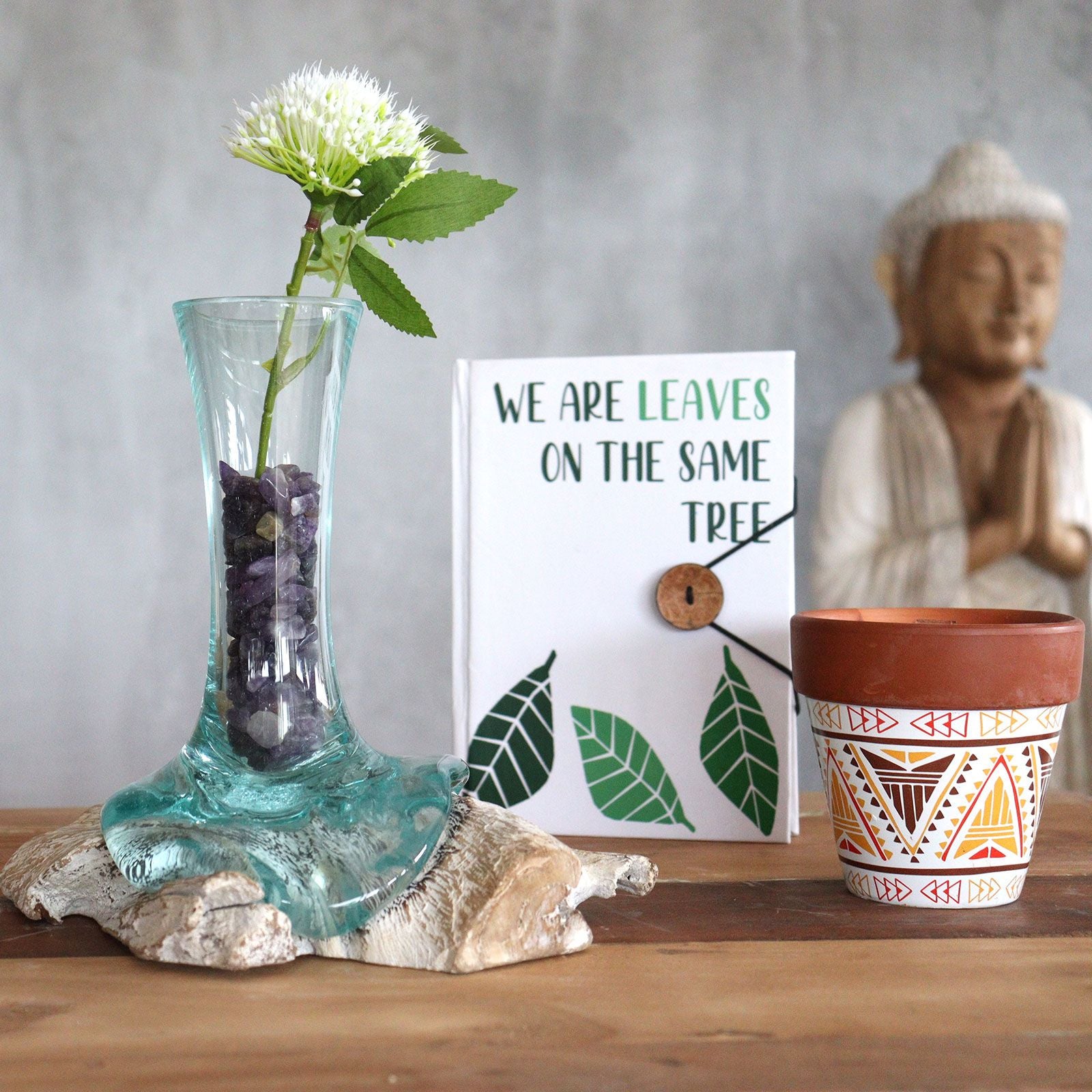 Handmade Molten Glass Vase on Natural Wood – Unique Home Decor UK