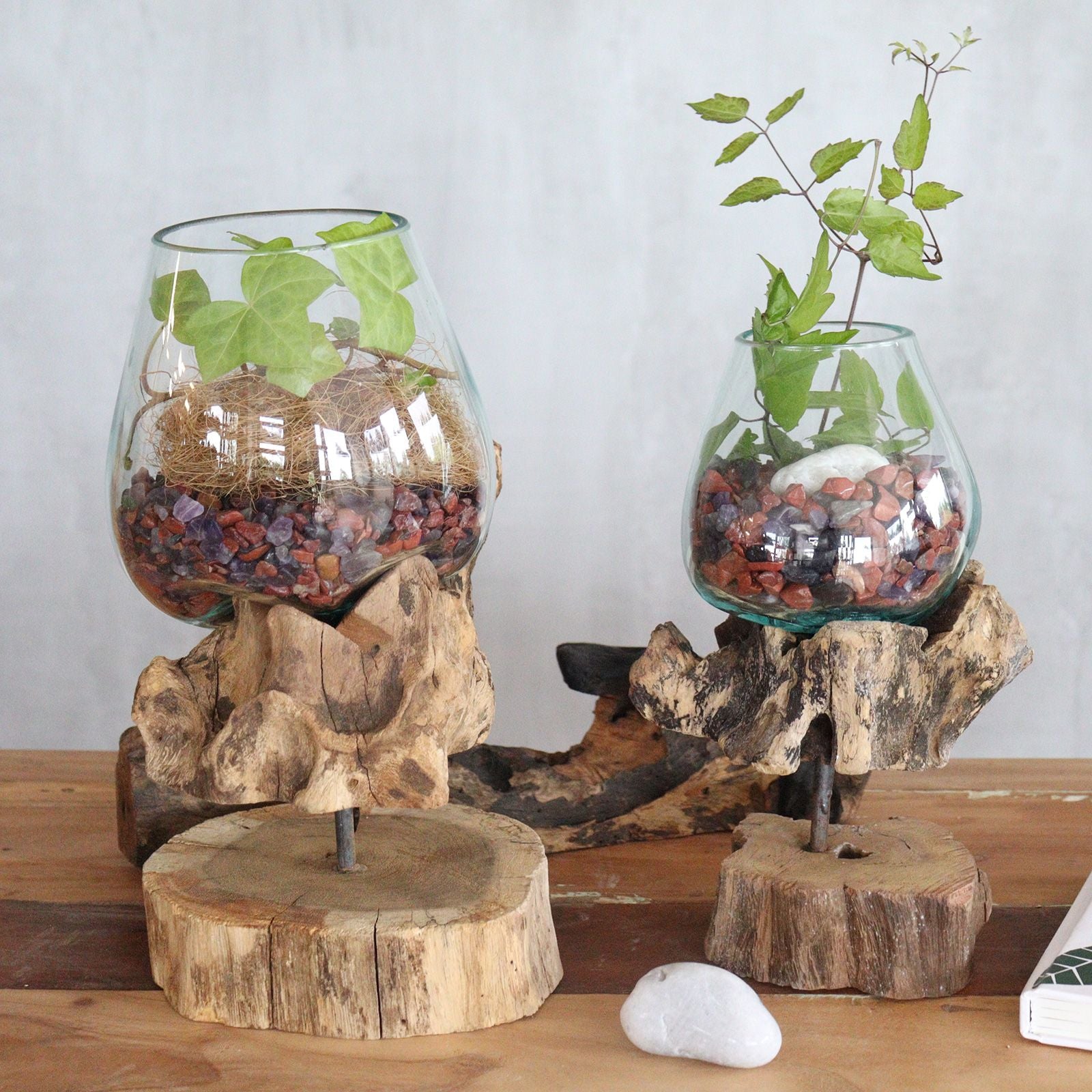 Handmade Molten Glass Bowl on Natural Wood – Unique Home Decor UK