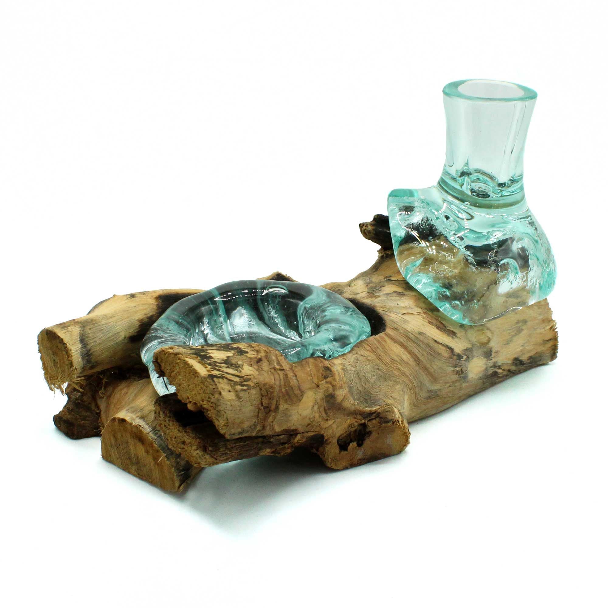 Handmade Molten Glass Vase on Natural Wood – Unique Home Decor UK