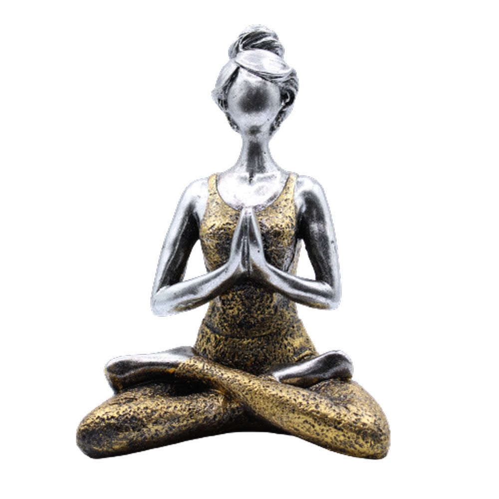 Yoga Lady Figurine 24cm – Silver & Gold Yoga Pose – Handmade Decorative Resin Ornament