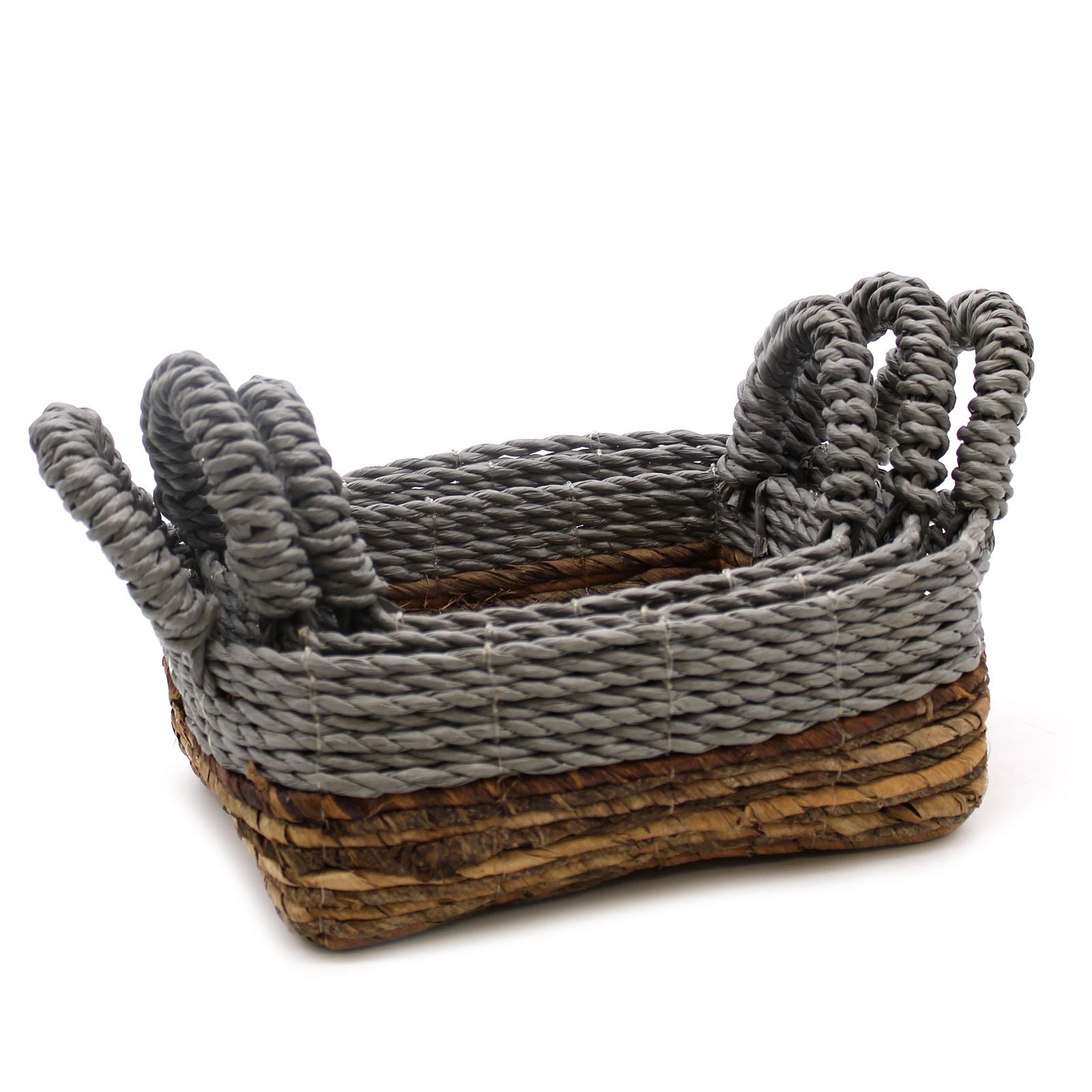 Set of 3 Square Banana Leaf & Grey Raffia Baskets – Natural Woven Storage Baskets